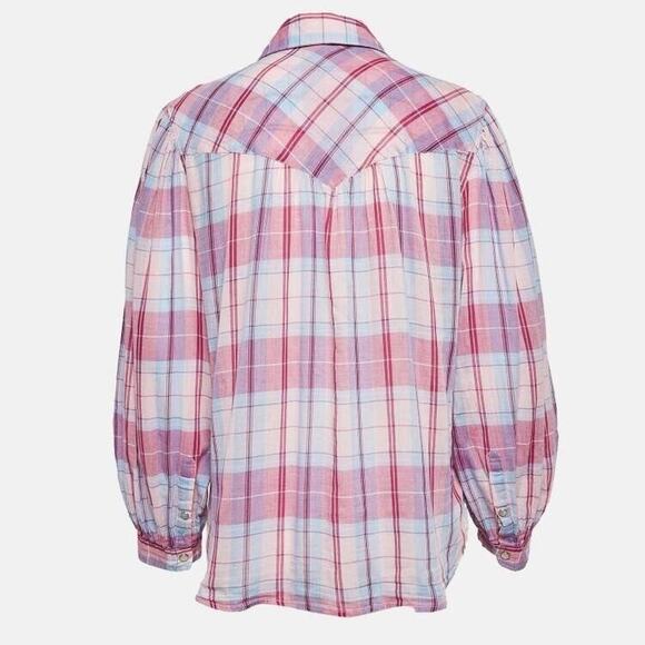 Isabel Marant Etoile Shirt Pink Purple Plaid Cotton Puff Balloon Sleeve … - Picture 2 of 11
